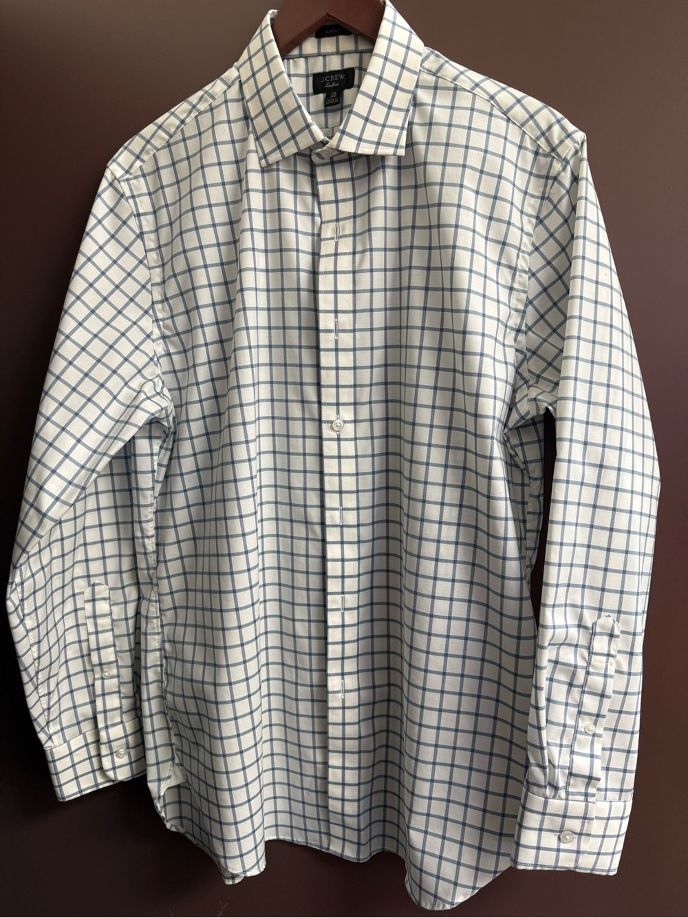 J Crew Classic Fit Ludlow dress shirt in white and blue check